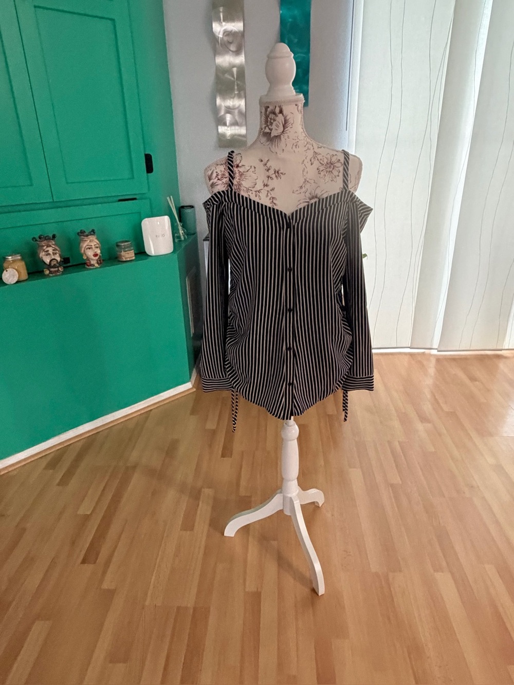 Bar III Black and White Striped Cold-Shoulder Blouse